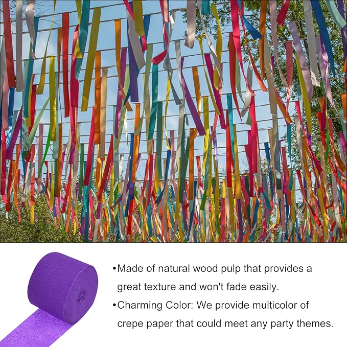 Crepe Paper Roll, 4 Rolls 328ft Crepe Paper Streamers, [for Party Streamer Decorations, Birthday Party] - (1.8 Inch x 82 ft/Roll) / Pink, Red, Peach Pink, Deep Purple