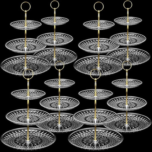 Patelai 8 Packs 3 Tier Crystal Acrylic Clear Cake Stand with Gold Round Holder Acrylic Cupcake Stand Holder for Home Wedding Holiday Birthday Baby Shower Tea Party (Clear)
