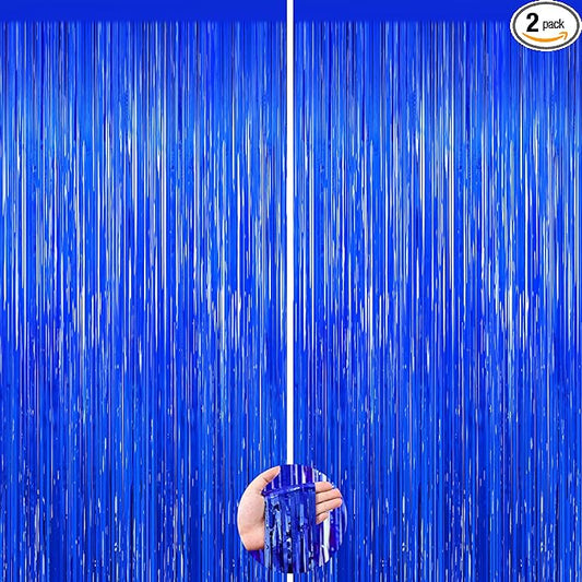 Blue Party Decorations, 2Pack Ocean Party Decor Supplies Blue Party Streamers Birthday Wedding Decorations Tinsel Foil Fringe Curtains Photo Booth Props Celebration Christmas New Year Decorations