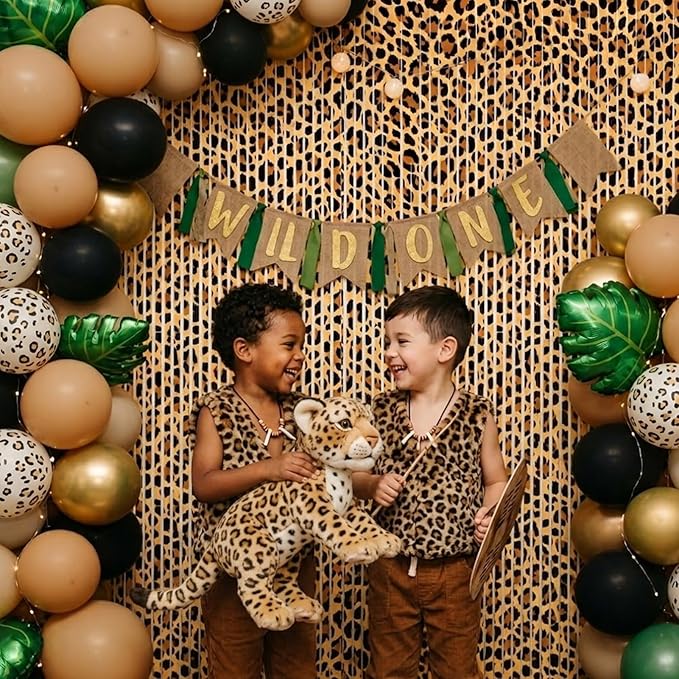 2 Packs Cheetah Prin Foil Fringe Curtain, Leopard Print Glitter Metallic Tinsel Backdrop for Birthday, Baby Shower, Jungle Safari Bachelorette Photo Booth Props Animal Party Decorations Favor Supplies