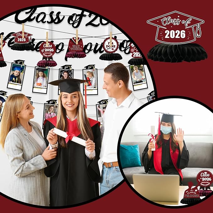 Graduation Decorations 2026 Burgundy Centerpieces for Tables 9 Pcs, Class of 2026 Graduation Party Decorations Table Toppers, Grad Centerpieces for Tables 2026, Congrats Grad Decor