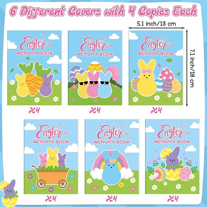 Easter Bunny Activity Books for Kids - 24Pcs Happy Easter Mini Games Coloring Book Set Rabbit Theme Bulk Mazes Word Search Word Scramble Games for School Classroom Spring Holiday Party DIY Favor