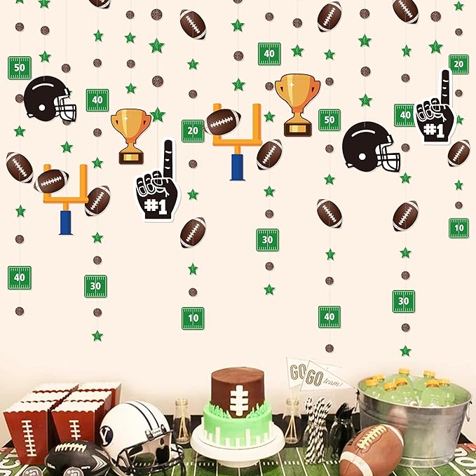 Football Party Decorations Star Circle Dot Football Helmet Goalpost Trophy Finger #1 Touchdown Hanging Cutout Garland Streamer for Birthday Baby Shower Wedding Classroom Nursery Wall Ceiling Decor
