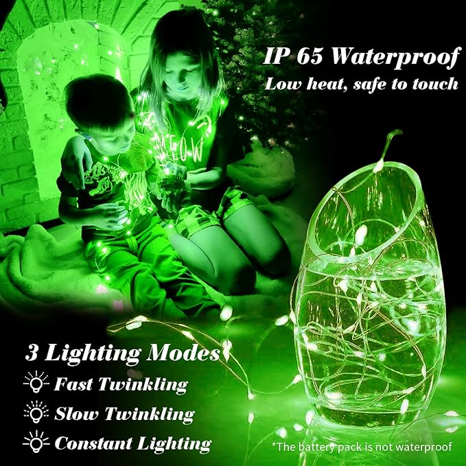 ZGWJ 8 Pack Fairy Lights Battery Operated, 7FT 20LED Mini Fairy String Lights Silver Wire 3 Modes for DIY, Parties, Wedding, Bedroom, Halloween Christmas Decoration- Green