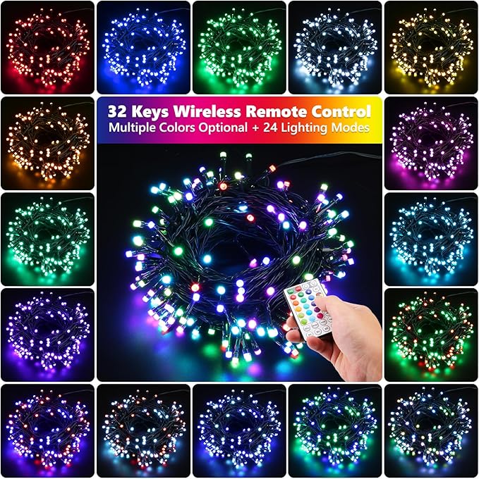 iBaycon 4th of July Lights, 66FT 200 LED Color Changing RGB String Lights Outdoor, Red White and Blue Fairy Light with Remote Timer Plug in for Independence Day Party Holiday Indoor Outdoor Decor