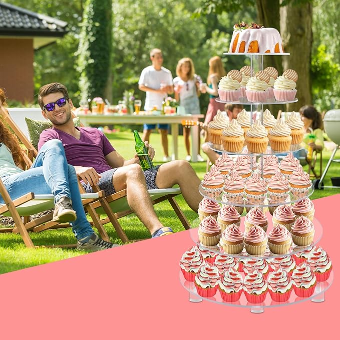 YestBuy Cupcake Stand, Acrylic Cupcake Tower Tree, 6 Tier Large Cupcake Holder for Pastry, Clear Cupcake Dispaly Stand with Base for Party, Wedding, Baby Shower