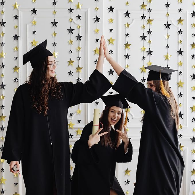 Cheerland 156ft Graduation Party Decorations Star Garland Black Gold Hanging Paper Twinkle Stars Streamer Grad Banner Wedding Backdrop for Starry Night Birthday Congrats Grad Class of 2026 Party Decor