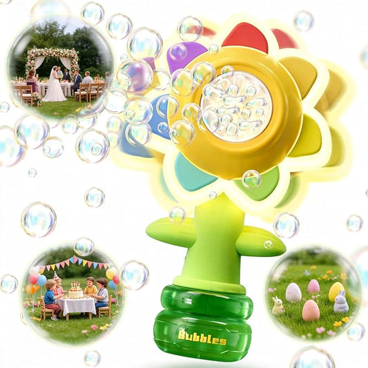 Sunflower Bubble Machine for Kids, Automatic Bubble Gun with Colorful Lights, Handheld Flower Bubble Toy for Toddlers, 25,000+ Bubbles, 3 Modes, Outdoor Bubble Blower, Easter, Wedding，Birthday Gift