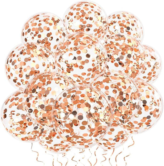 Rose Gold Confetti Balloons, 25 Pcs Thickened 12 Inch Clear Latex Balloon with Confetti Inside for Graduation Decorations Engagement Bridal Shower Party Baby Shower Birthday Party Decoration Supplies