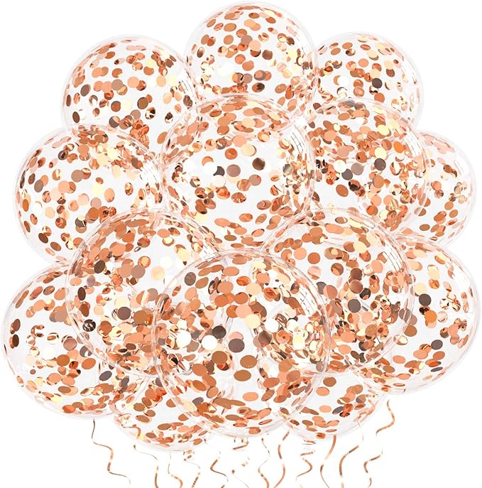 Rose Gold Confetti Balloons, 25 Pcs Thickened 12 Inch Clear Latex Balloon with Confetti Inside for Graduation Decorations Engagement Bridal Shower Party Baby Shower Birthday Party Decoration Supplies