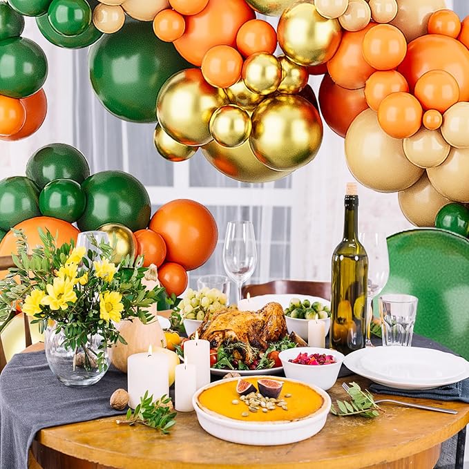 Orange Green Balloons Arch Garland Kit-123Pcs Metallic Gold Balloon Nude Balloon for Bridal Shower,Christmas,Birthday,Wedding,Thanksgiving Party Decoration.