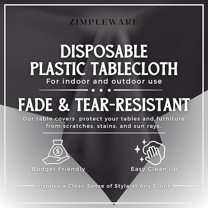 ZIMPLEWARE Premium Dark Grey Plastic Table Cloth Disposable (12 Pk) Plastic Tablecloths for Rectangle Tables (54in x 108in) Party Table Cloths Disposable for 6ft to 8ft Rectangle Tables