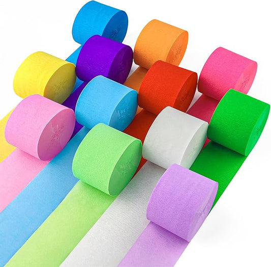 Crepe Paper Streamers 12 Rolls, 1.8" x 82' Each, Pastel Rainbow Streamers Party Supplies for Birthday Baby Shower Bachelorette Party Bridal Shower Wedding Graduation Decorations, DIY Crafts