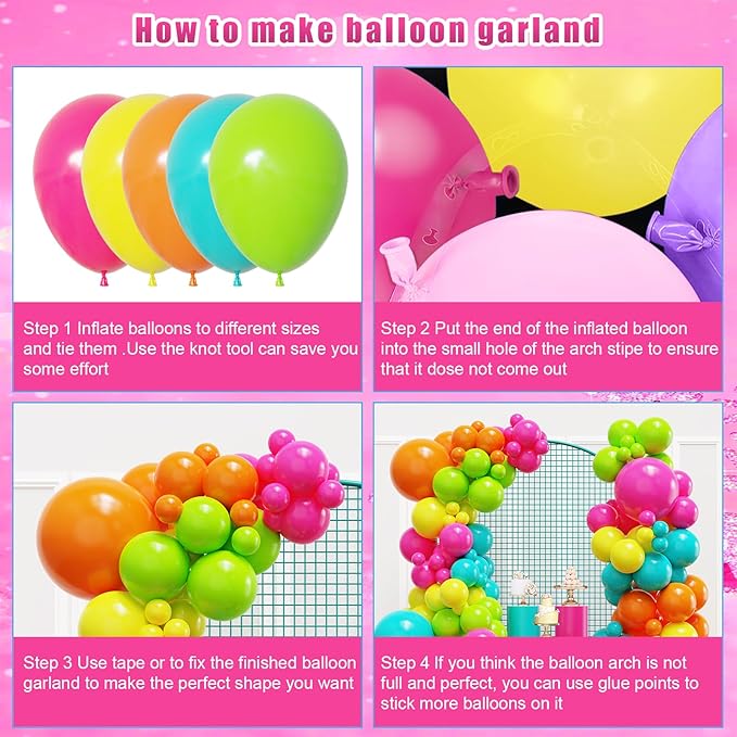 YMSZ Tropical Hawaiian Balloons Arch Garland Kit, 136pcs Hot Pink Orange and Yellow Green Teal Balloons with Different Size for Hawaiian Summer Birthday Baby Shower Party Decorations