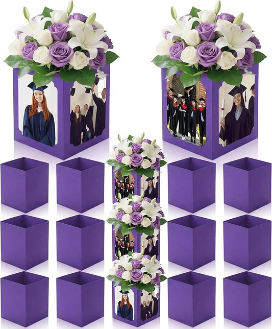 Spiareal 12 Pcs Graduation Box Centerpieces for Table 6/7 Inch Photo Display Congrats Grad Party Favor Gift College Picture Box Photo Props Frame for Graduation Table Decoration(Purple)