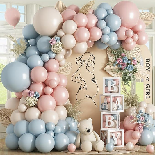 HILAVO Pink and Blue Balloon Arch Kit 133 Pcs Gender Reveal Balloons Garland Pastel Pink Dusty Blue Latex Party Balloon for Boy or Girl Gender Reveal Birthday Bridal Baby Shower Party Decorations
