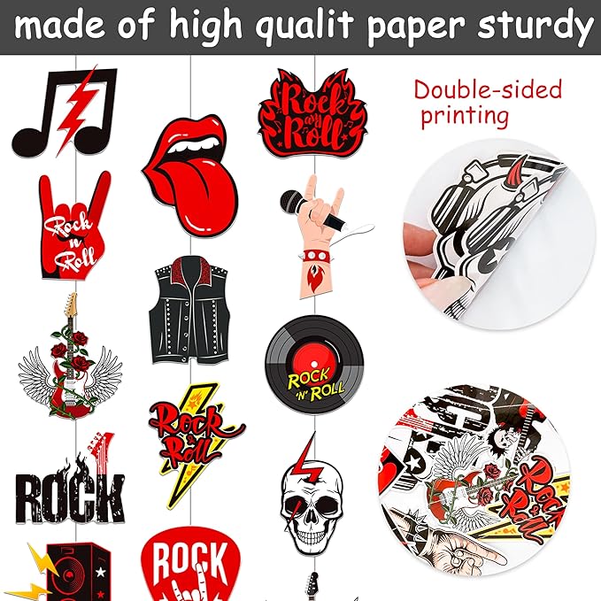 8pcs Rock and Roll Party Hanging Garlands Rock Music Room Wall Decor Rockstar Birthday Ceiling Garlands Rock Guitar Party Decorations for Muscial Theme Baby Shower Supplies