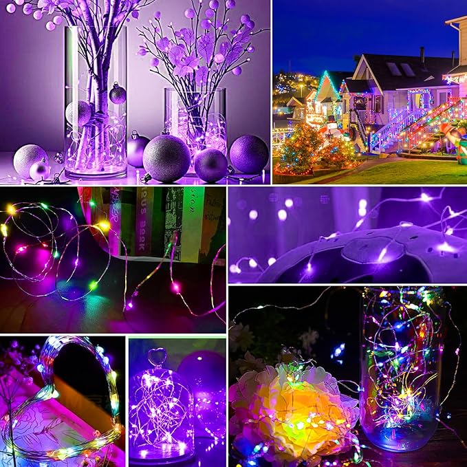 pozzolanas 24 Pack 7ft Waterproof LED Fairy Lights - Battery Operated String Lights with 20 LEDs for Home, Mason Jar, Party, Wedding, Halloween, Christmas Decorations (12 Multicolor & 12 Purple)