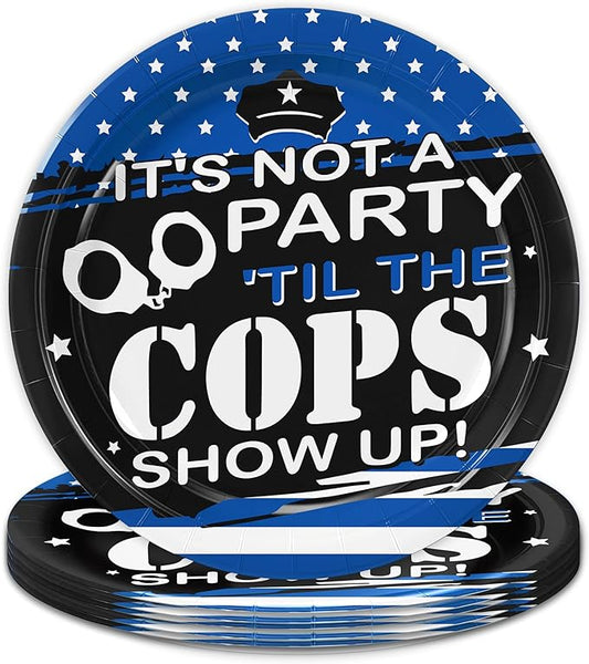 50Pcs It's Not a Party Until The Cops Show Up Paper Plates, Police Graduation Party Decorations, Police Retirement Birthday Party Decorations