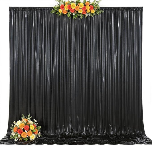 30×10FT Black Sequin Backdrop Curtains Wedding Backdrop Drapes Wrinkle-Free Thick Glitter Photo Background Fabric for Birthday Graduations Friendgiving Christmas Party Photography Stage Decor