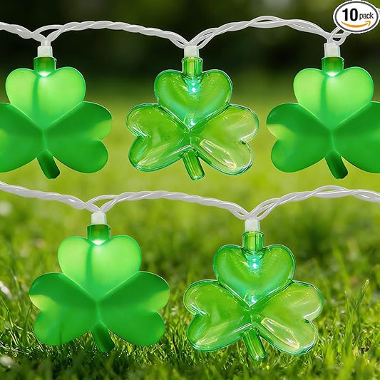 8.5Ft Shamrock String Lights Outdoor, St Patricks Day Decorations Lights with 10 LED Green Clover Lights, Plug in Shamrock Fairy Light for Window Patio Garden Party Irish St. Patricks Day, White Wire