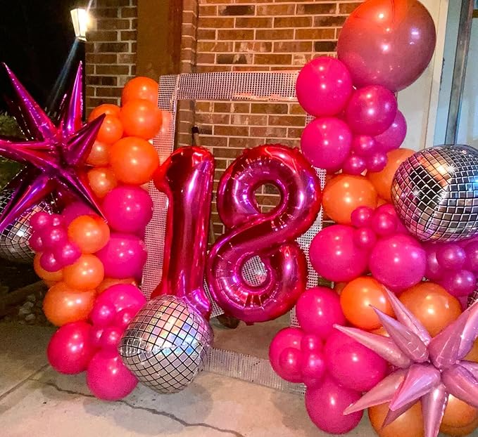 Pink and Orange Balloon Arch Kit with Hot Pink Orange Metallic Gold Latex Balloons Garland kit 18 12 10 5Inch Different Size Balloons for Birthday Baby Shower Wedding Summer Party Decorations