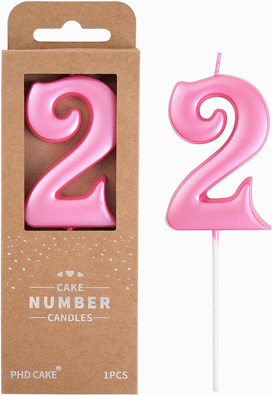PHD CAKE 2.76 Inch Elegant Pink 2 Number Birthday Candles, Pink Number Candles, Cake Number Candles, Party Celebration