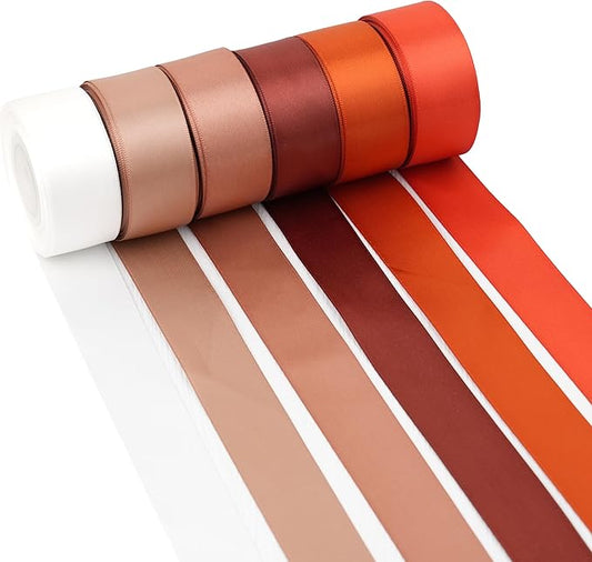 Terracotta Ribbon 1 Inch Double Face Satin Ribbon, 6 Rolls 60 Yards Burnt Orange Ribbon for Fall Decor, Halloween Crafts, Wedding, Gift Wrapping, Hair Bows, Bouquets