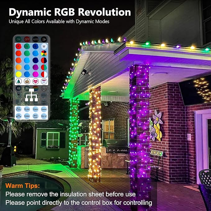 Brizled Color Changing RGB Christmas Lights, 66ft 200 LED Red White Blue String Lights Music Sync, 120+ Modes Remote Dimmable Outdoor Mini Tree Light Indoor Plugin for July 4th Xmas Halloween