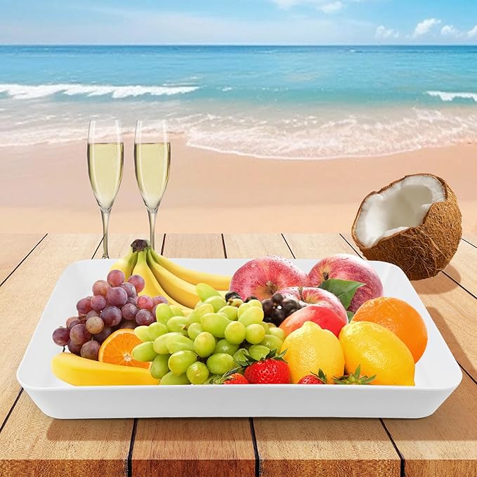 4 Pcs 16" x 11" Large Serving Trays for Party Supplies, Plastic Platters for Serving Food, Unbreakable Reusable Trays for Snack, Fruit, Cookies, Desserts in Kitchen, BPA Free, White