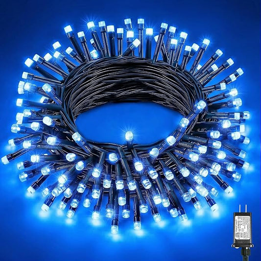 Blue Christmas String Lights, 40FT 120 LED Christmas Lights Outdoor Waterproof with 8 Modes, Plug in Connectable Tree Fairy Lights for Outside Bedroom Patio Home Garden Holiday Decorations