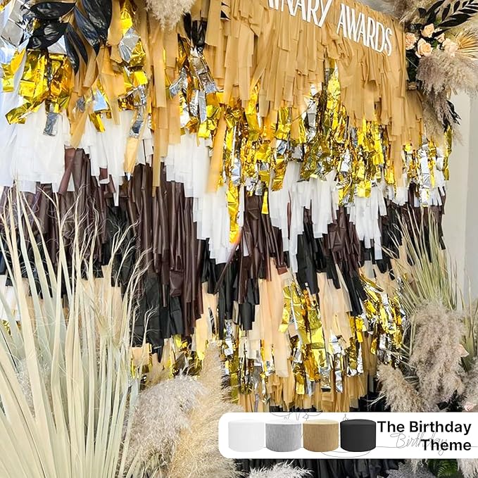 PartyWoo Black and Gold Crepe Paper Streamers 8pcs 656ft Pack of Metallic Gold Black Crepe Paper Streamers for Graduation Retirement Engagement Wedding New Year Anniversary Birthday Party Decorations