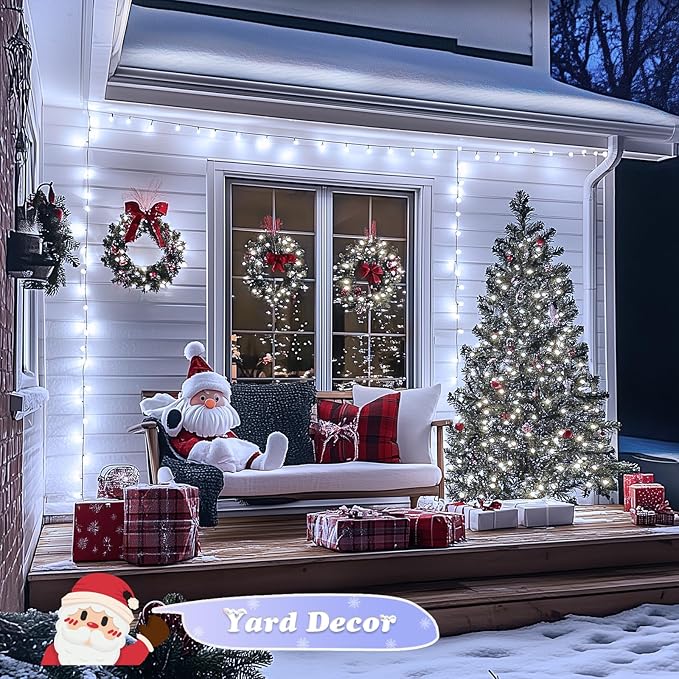 JMEXSUSS 500 LED White Christmas Lights Outdoor, 173ft 8 Modes Led Christmas Lights, Waterproof White String Light for Tree House Wedding Party Xmas Decorations