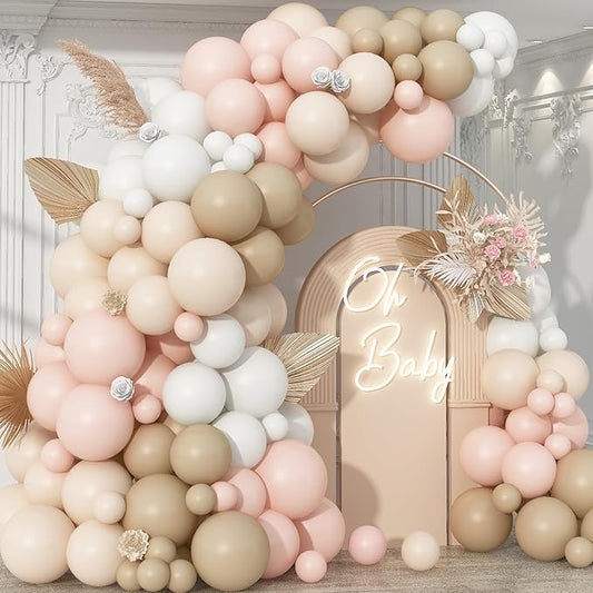 Neutral Balloons Arch Kit, Cream Peach Boho Balloons Garland with Double Stuffed Sand White Balloon and Light Pink Balloon for Baby Shower Birthday Wedding Bridal Shower Party Decorations