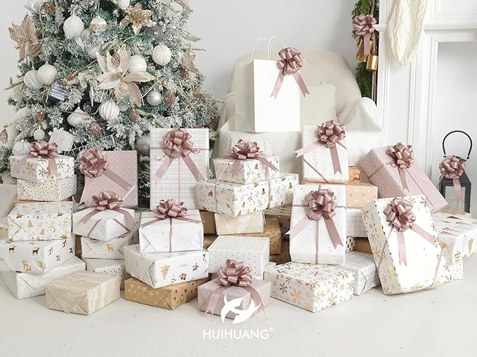 HUIHUANG Dusty Rose Bows 12 PCS Dusty Pink Pull Bows 4" x 8" Satin Present Bow for Gift Wrapping, Gift Basket, Paper Bag, Wrapping Accessories, Bridal Shower Wedding Christmas Decor