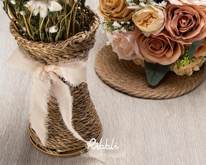 Ribbli Champagne Ribbon 1 Inch x 3 Rolls Total 24 Yards Nude Handmade Fringe Chiffon Silk Ribbon for Wrapping Wedding Invitations Bridal Bouquets DIY Crafts Home Decor