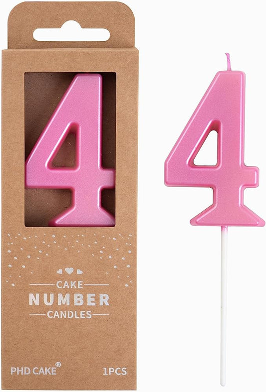 PHD CAKE 2.76 Inch Modern Pink 4 Number Birthday Candles, Pink Number Candles, Cake Number Candles, Party Celebration