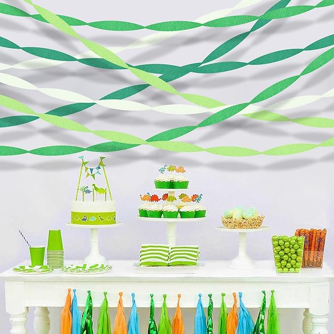 Green Streamers Party Decorations, 8 Rolls 656ft Green and White Crepe Paper Streamers for St. Patrick's Day Decorations Jungle Decorations Birthday Spring Forest Baby Shower Wedding Party Supplies