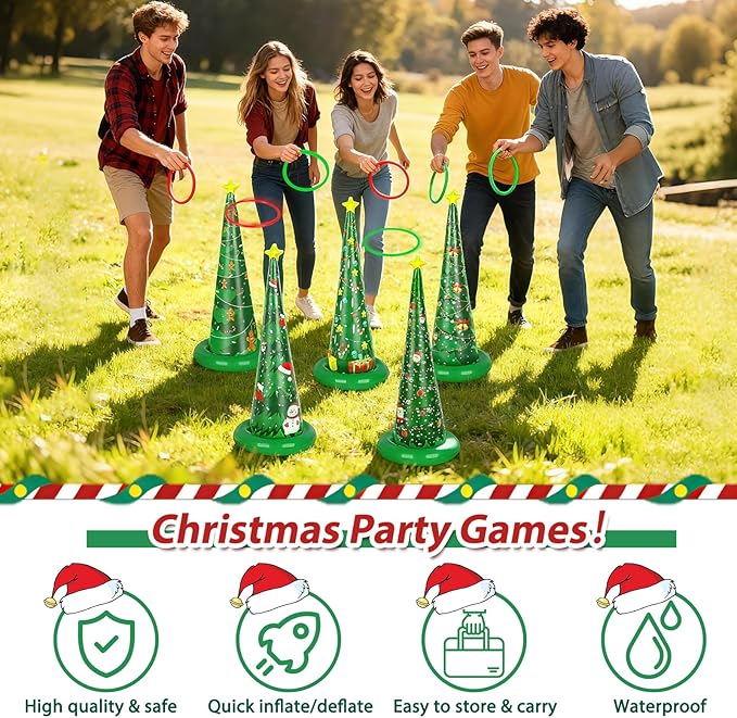 5 Pack Christmas Ring Toss Games, Christmas Tree Inflatable Ring Toss Game Set with Pump, for Adults, Family, Holiday Indoor Outdoor Party Game Garden Toys Gifts
