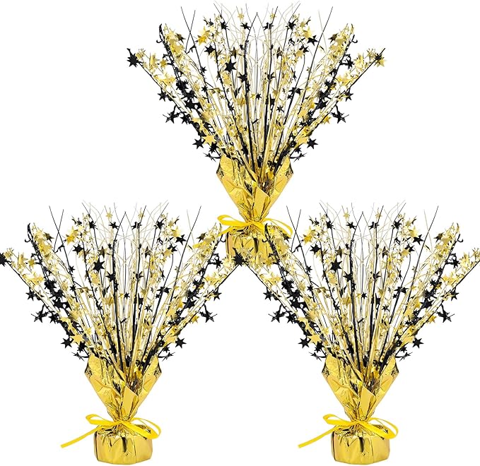 Crowye 3 Pieces Metallic Foil Spray Centerpiece Birthday Table Decoration Star Burst Centerpieces Graduation Table Decor for Birthday 2026 Party Holiday(Black Gold)