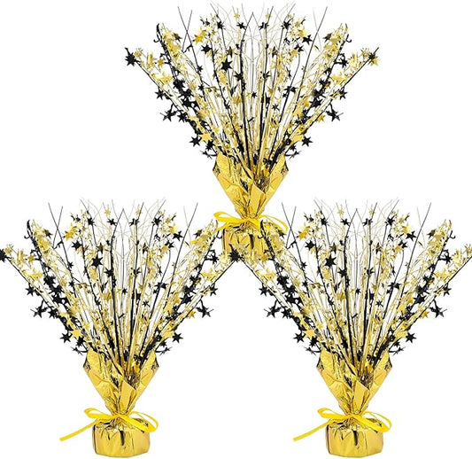 Crowye 3 Pieces Metallic Foil Spray Centerpiece Birthday Table Decoration Star Burst Centerpieces Graduation Table Decor for Birthday 2026 Party Holiday(Black Gold)