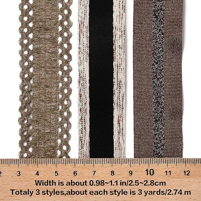 BEEFLYING 3 Styles Wire Edged Ribbons for Gift Wrapping, 25~28mm×2.7m Fabric Satin Ribbons for Wedding Party Decoration Hair Bows Flower Bounquet Sewing and Craft, 9 Yards