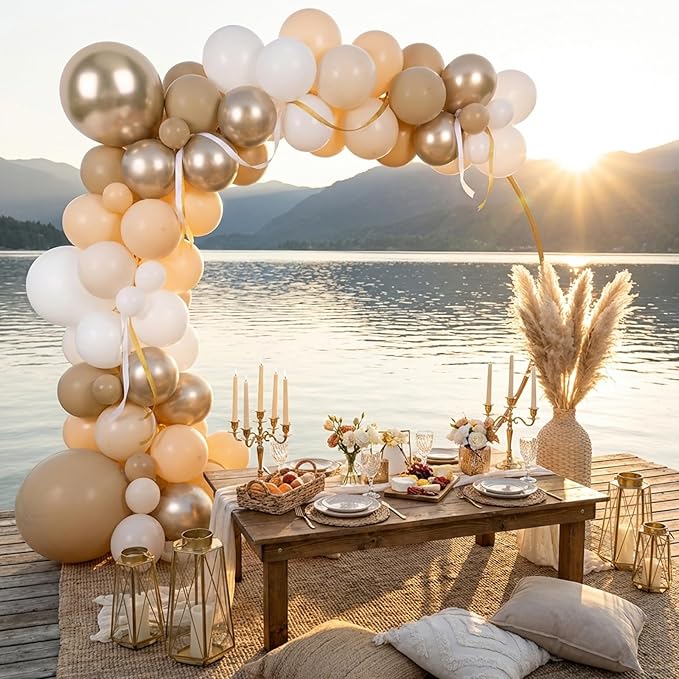 RUBFAC Beige and Champagne Balloons, 65pcs White and Brown Boho Gold Party Balloon for Neutral Birthday Bridal Baby Shower Wedding Party Decorations
