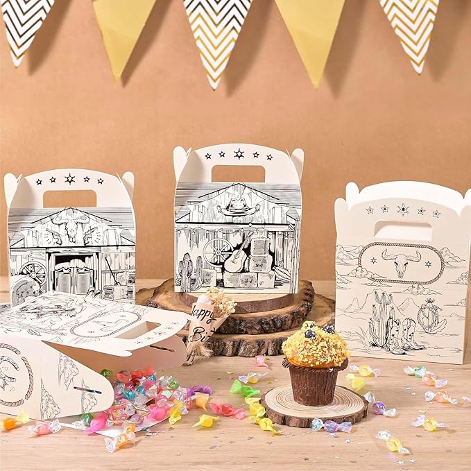 WERNNSAI Cowboy Party Favors Boxes - 12 PCS Western Goodie Boxes for Birthday Decorations Wild West Party Favors for Birthday Holiday Party Supplies