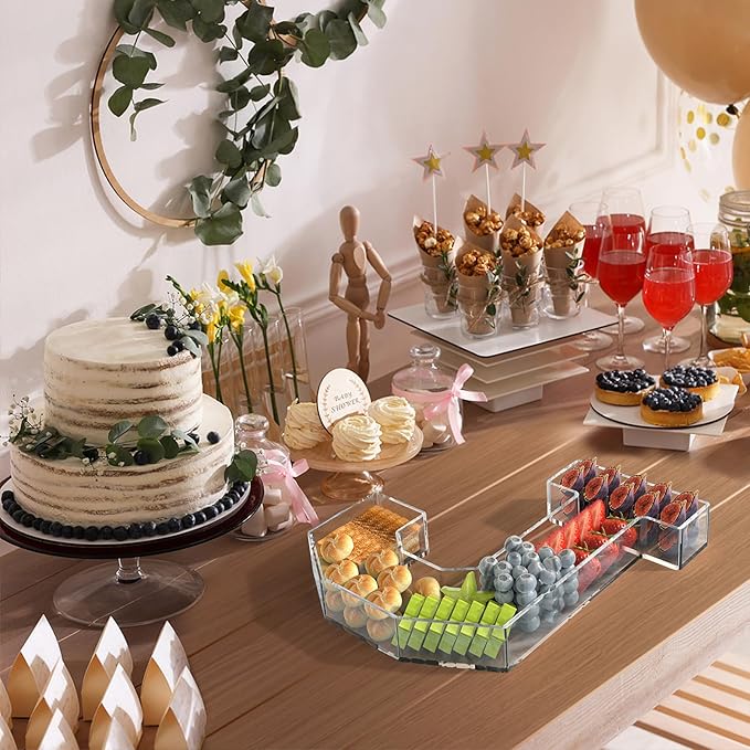 11" Acrylic Letter Charcuterie Tray, Charcuterie Letters Fillable Box for food, Reusable Serving Cake Candy Dish Display Tray for Birthday Anniversary Party Decoration (Letter J)