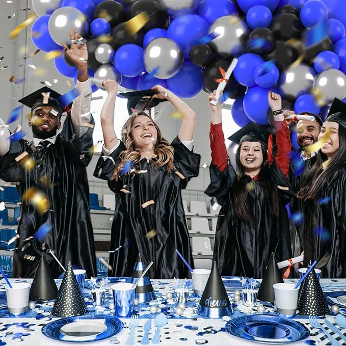 Royal Blue Black Silver Balloon Garland Arch Kit, Royal Blue Balloons Metallic Sliver Black Balloons for Video Game Birthday 30th 40th 50th Birthday 2026 Graduation Party Decorations