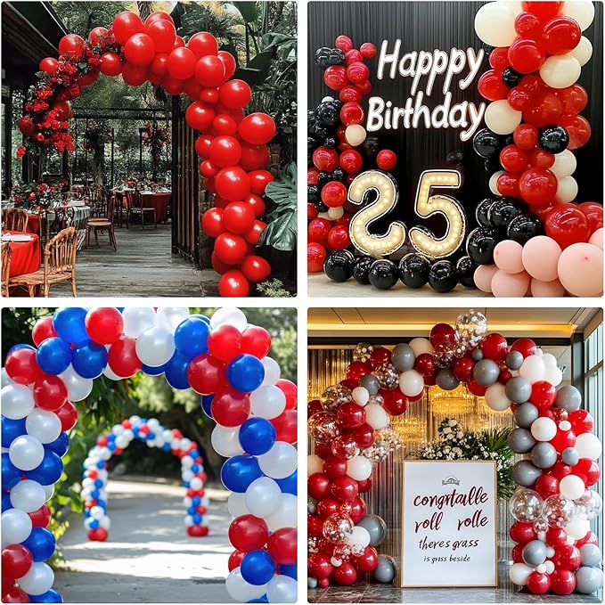 RUBFAC 135pcs Red Balloons Different Sizes 18 12 10 5 Inch for Garland Arch, Latex Christmas Balloon for Birthday Party Wedding Decorations