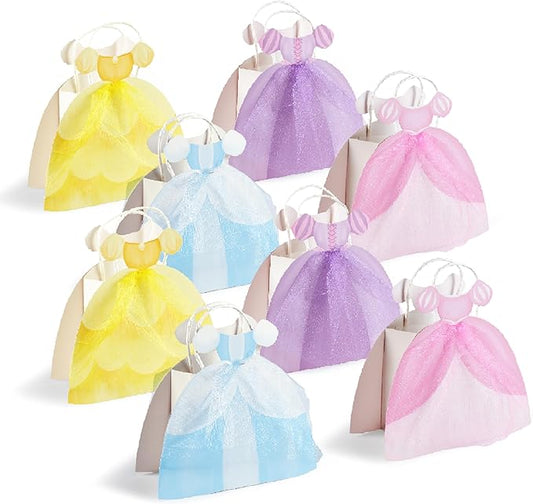 Cheerland Princess Party Gift Bags Cute Dress Bag Gown Shaped Goodie Treat Bag Royal Theme Decorations for Baby Shower Gender Reveal Sleepover Princess Themed Girls Birthday Party Favor Supplies 8pcs