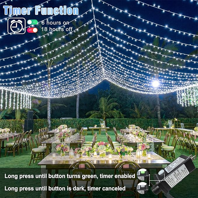 66FT 200 LED Outdoor String Lights, Plug in Christmas Lights Indoor Waterproof, 8 Modes Connectable Fairy Twinkle Lights for Indoor Bedroom Garden Yard Tree Wedding Holiday Decorations, White