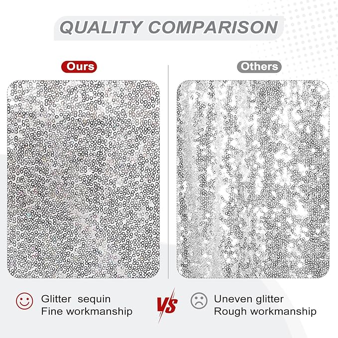 PartyDelight Silver Sequin Backdrop 6x6ft - High Density 3mm Shimmer Sequin Background with 4-Inch Rod Pocket, Sparkly Photography Curtain for Birthday, Disco, TikTok & Live Decor